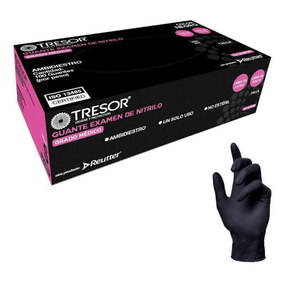 GUANTES NITRILO TRESOR TALLA XL COLOR NEGRO X 100