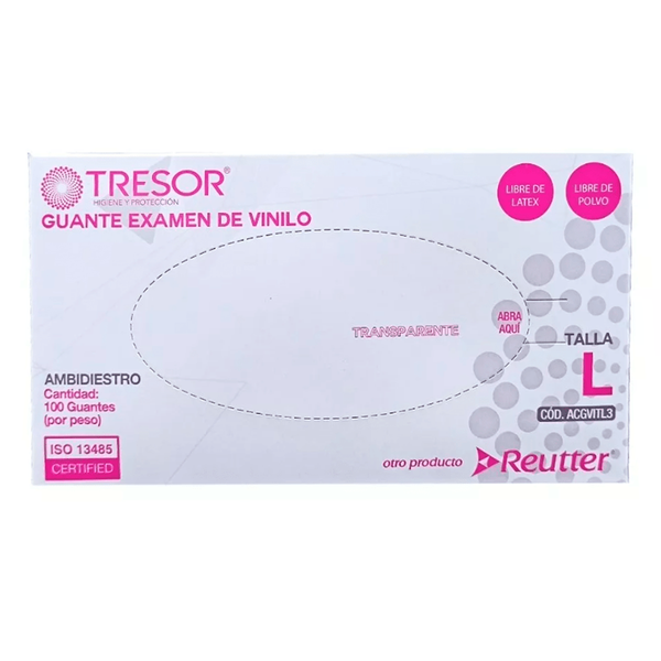 Guante Vinilo Talla L x 100 Und - TRESOR - Farmacias San Martín