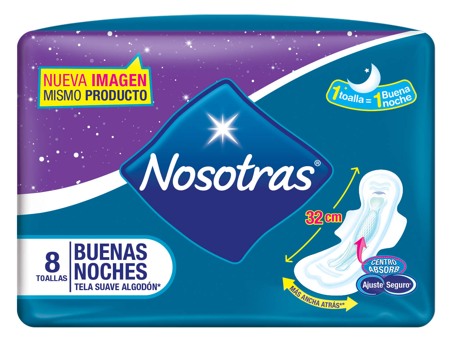 Nosotras Toallas Noctunar Buenas Noches Extra Suave X 8 - Nosotras