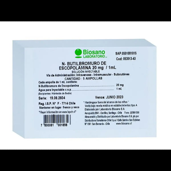 N Butilbromuro de Escopolamina 20mg/1ml x 5 Ampollas
