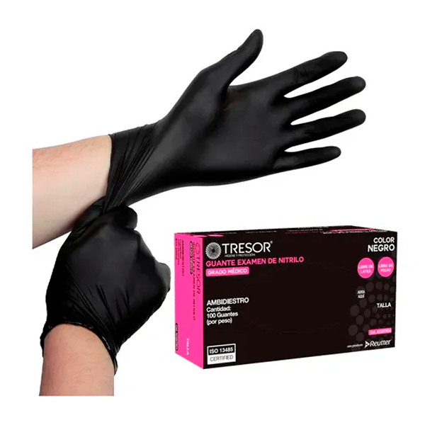 Guante Nitrilo Tresor Talla M Color Negro x 100