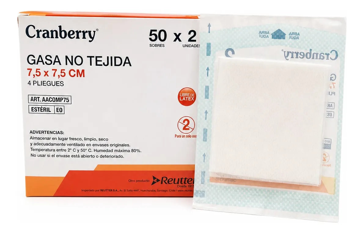 Imagen del producto Gasa No Tejida Esteril 7.5cm x7.5cm x2und de CRANBERRY