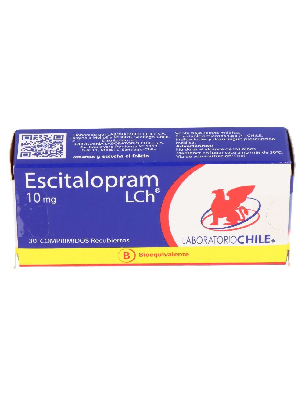 Escitalopram 10Mg X 30 Comprimidos Recubiertos - Chile