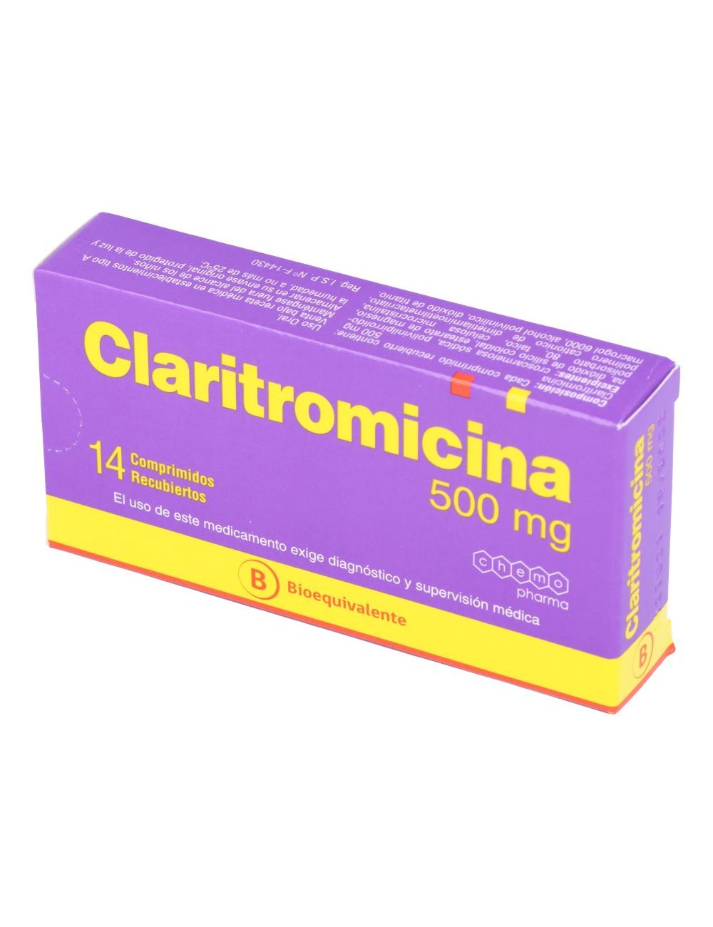 Claritromicina 500Mg X 14 Comprimidos Recubiertos - Chemo Pharma / Sanitas