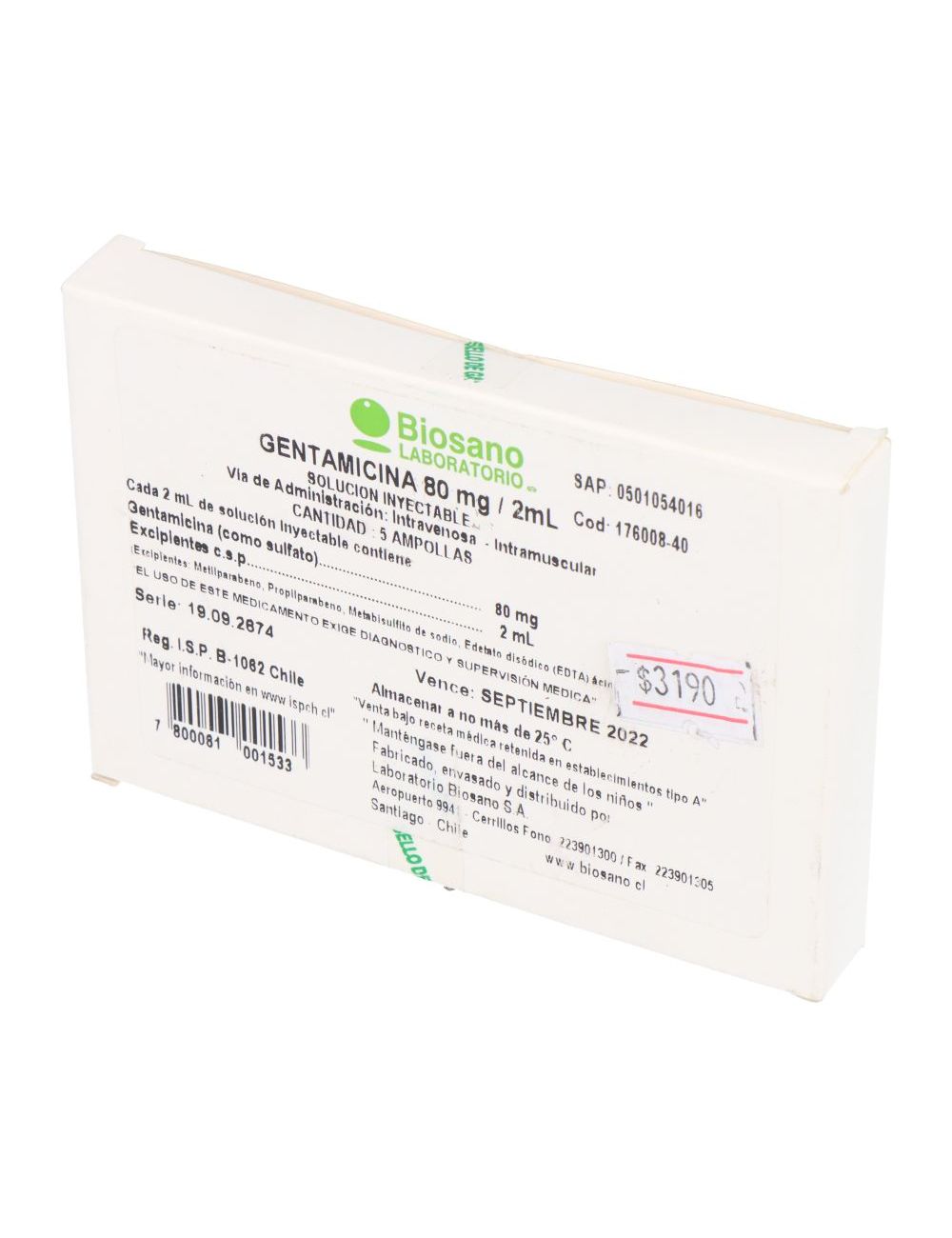 Gentamicina 80Mg/2Ml X 5 Ampollas - Biosano