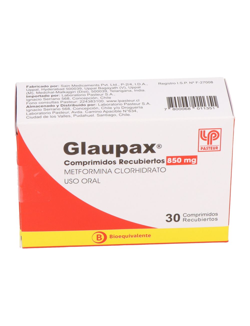 Glaupax 850Mg X 30 Comprimidos Recubiertos - Pasteur