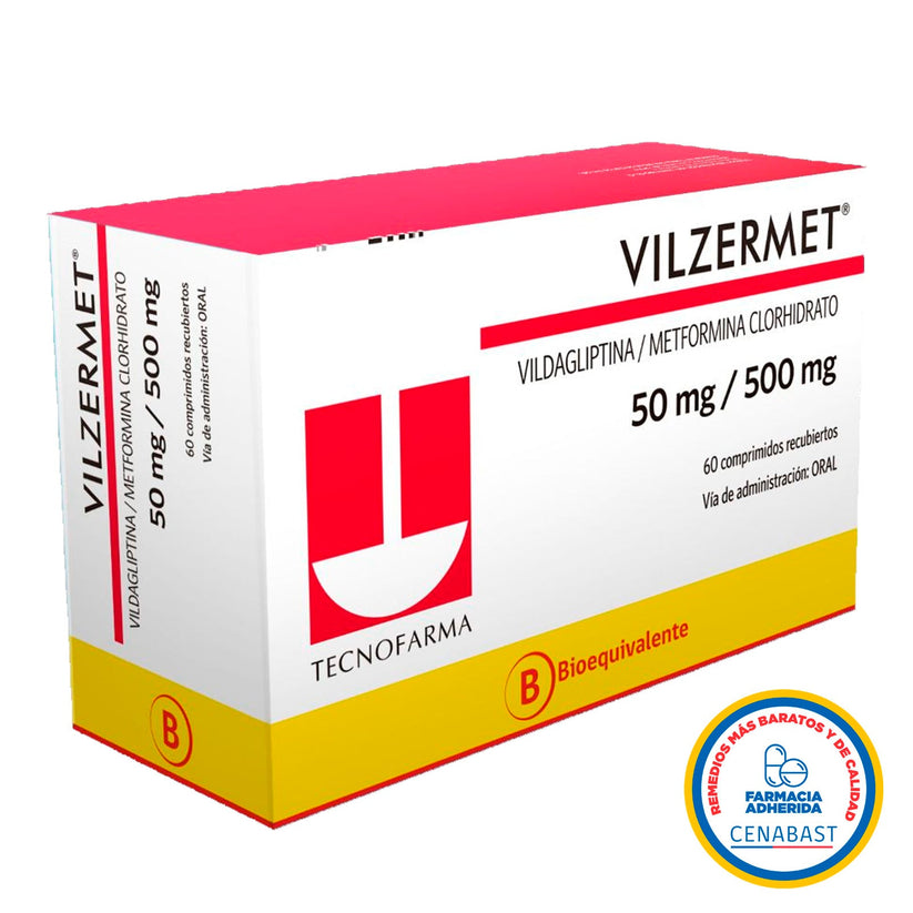Cenabast - Vilzermet 500mg / 50mg x 60 Comprimidos Recubiertos - TECNOFARMA - Farmacias San Martín